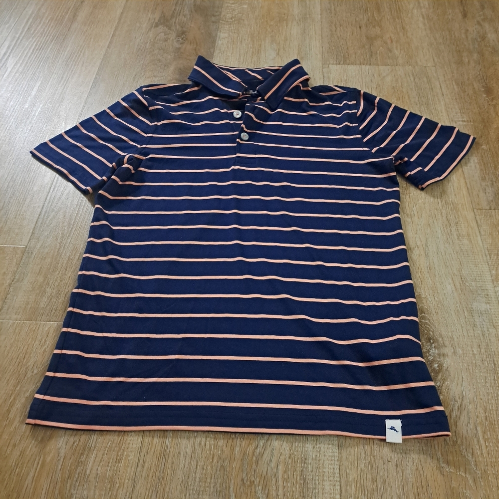 Tommy Bahama Kid's Navy Coral Striped Collard Polo Shirt Boy's Size Medium (7-8)